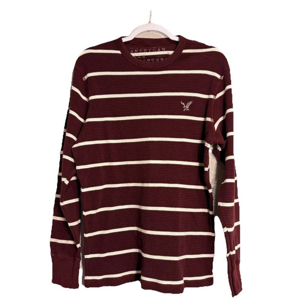 Y2K American Eagle Burgundy Vintage Fit Waffle Knit Thermal Long Sleeve Lg